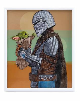 Diamond Painting picture with picture frame, Grogu and the Mandalorian, round diamonds, approx. 21x25cm, partial picture