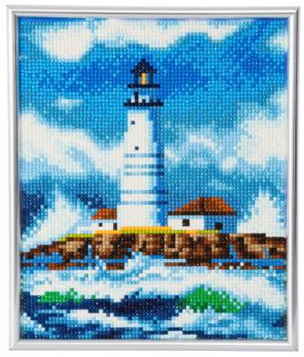 Diamond Painting picture with picture frame, lighthouse, round diamonds, approx. 21x25cm, full picture