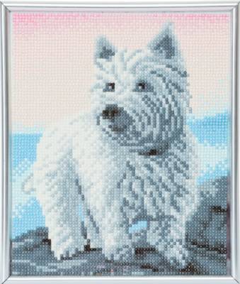 Diamond Painting picture with a picture frame, Westie, round diamonds, approx. 21x25cm, full picture