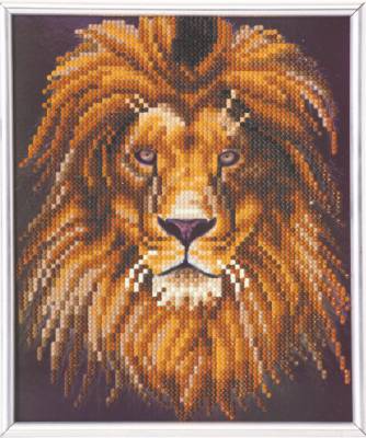 Diamond Painting picture with a picture frame, Lion, round diamonds, approx. 21x25cm, partial picture