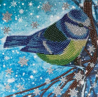 Grußkarte (Craft Buddy) Festive Bird, Strass Painting-Set 18x18cm