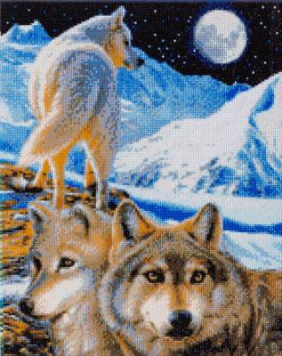 Diamond Painting Bild auf Keilrahmen gespannt, Claudia Hahn - The Sentinel Wolves, runde Diamanten, ca. 50x40cm, Vollbild