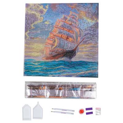 Diamond Painting Bild auf Keilrahmen gespannt, Thomas Kinkade  - Courageous Voyage, runde Diamanten, ca. 30x30cm, Vollbild