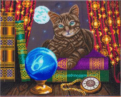 Diamond Painting Bild mit LED Beleuchtung, Lisa Parker - Fortune Teller Cat, runde Diamanten, ca. 50x40cm, Vollbild