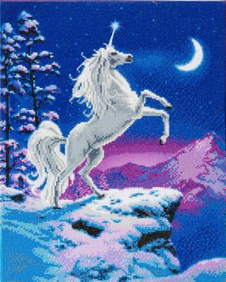 Diamond Painting Bild mit LED Beleuchtung, Moonlight Unicorn, runde Diamanten, ca. 50x40cm, Vollbild
