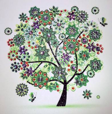 Diamond Painting picture, tree, spring, rhinestones, approx. 25x25cm, partial picture, good for beginners