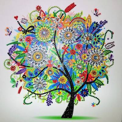 Preview: Diamond Painting Bilder, Jahreszeiten Baum - Set, Strass-Diamanten, ca. 25x25cm, Teilbilder, gut für Anfänger geeignet