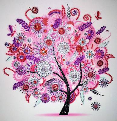 Preview: Diamond Painting Bilder, Jahreszeiten Baum - Set, Strass-Diamanten, ca. 25x25cm, Teilbilder, gut für Anfänger geeignet