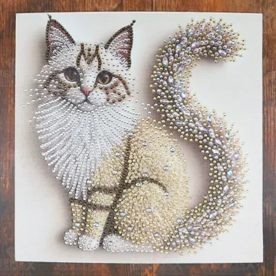 Preview: Diamond Painting Bild, Katze flauschig, 25x25cm, Strass-Steine, Teilbild, gut für Anfänger geeignet