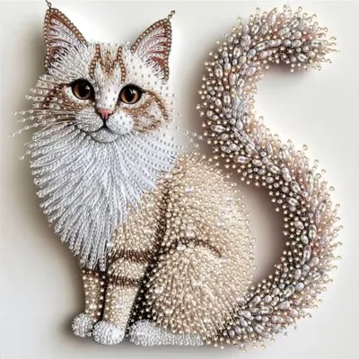 Diamond Painting Bild, Katze flauschig, 25x25cm, Strass-Steine, Teilbild, gut für Anfänger geeignet