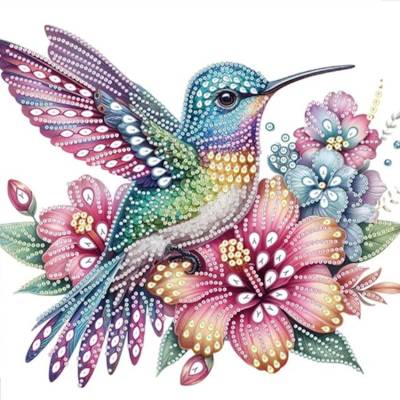 Diamond Painting Bild, Kolibri, Strass-Diamanten, ca. 25x25cm, Teilbild, gut für Anfänger geeignet