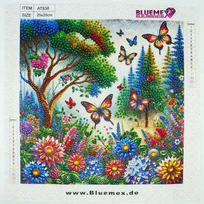Diamond Painting Bild, Blumen mit Schmetterlingen, Strass-Diamanten, ca. 25x25cm, Teilbild, gut für Anfänger geeignet