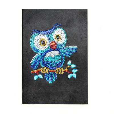 Notebook for painting, owl, rhinestones, approx. 14x20cm, lined 