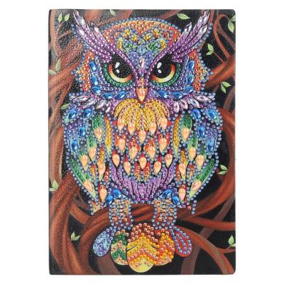 Notebook for painting, owl, colourful, rhinestones, approx. 14x20cm, blank 