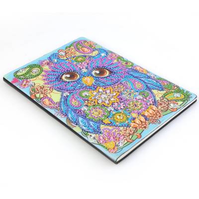 Notizbuch zum Painten, Eule, bunt, Strass, ca. 14x20cm, blanko
