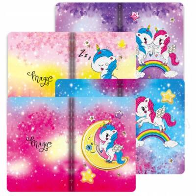 Set of 4 notebook for painting, unicorns, round & special stones, approx. 20.5x14cm, lined