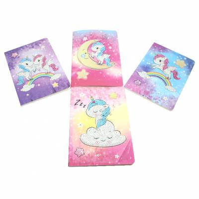Set of 4 notebook for painting, unicorns, round & special stones, approx. 20.5x14cm, lined
