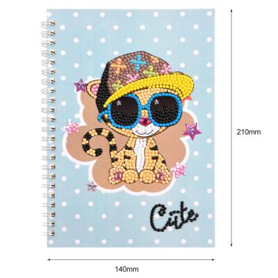 Ringbuch-Block zum Painten, Tiger mit Sonnenbrille, rund & Sondersteine, ca. 14x21cm, liniert