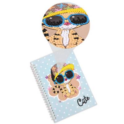 Ringbuch-Block zum Painten, Tiger mit Sonnenbrille, rund & Sondersteine, ca. 14x21cm, liniert