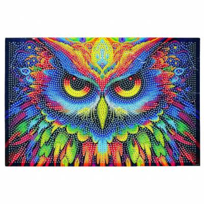 Tablett zum Painten, Eule, ca. 18,3x30cm, Painting-Set komplett mit runden Strass- & Sonder-Steinchen