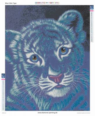 Vorlage (ohne Steine) Schim Schimmel, Blue little Tiger, 60x75cm, 45 Farben, für runde Steine, Vollbild