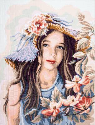 Diamond Painting Bild, Little girl with hat, runde Steinchen, ca. 50x65cm, 32 Farben, Vollbild