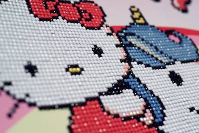 Diamond Painting Bild, Hello Kitty with unicorn, runde Steinchen, ca. 37x30cm, 10 Farben incl.1 AB Farbe, Teilbild