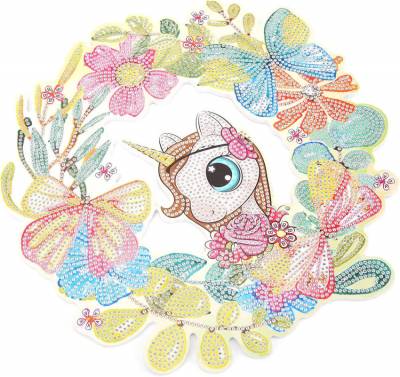 Preview: Kranz zum Aufhängen, Einhorn, ca. 30x30cm, 9mm Stärke, Strass & Sondersteine