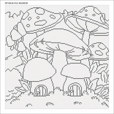 Canvas with motif (without stones) Mushroom Village, 40x40cm, for round stones, full screen