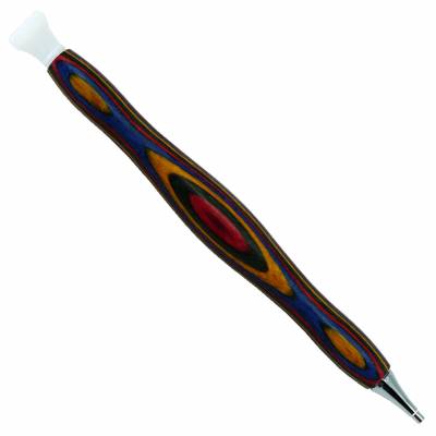 Holz-Stift für Diamond Painting, geschwungen, bunt, mit Metallspitze & Mehrfachaufsatz