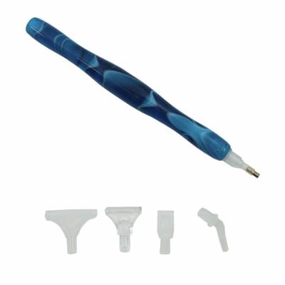 Stift für Diamond Painting, geschwungen, blau, Kunststoff, mit Mehrfachaufsätzen, Wachs notwendig