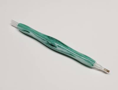 Pen for Diamond Painting, green-white, synthetic resin, handmade with multiple attachments, wax necessary