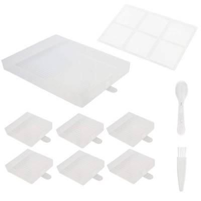 Shuttle set, 7 trays, spoons and brushes, white, for Diamond Painting stones