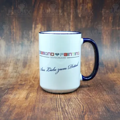 1 Tasse mit Logo Diamond Painting Deutschland - blauer Rand / Griff