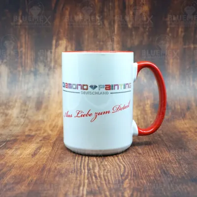 1 Tasse mit Logo Diamond Painting Deutschland - roter Rand / Griff