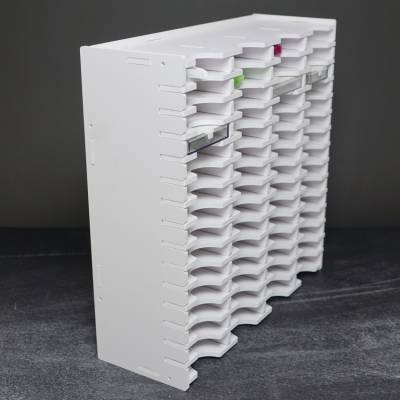 Schiffchen-Regal weiß, für große Trabricks, ca. 32,6x32x11cm, 60 Fächer ca. 7,3x10x1,5cm, Aufbewahrungsbox