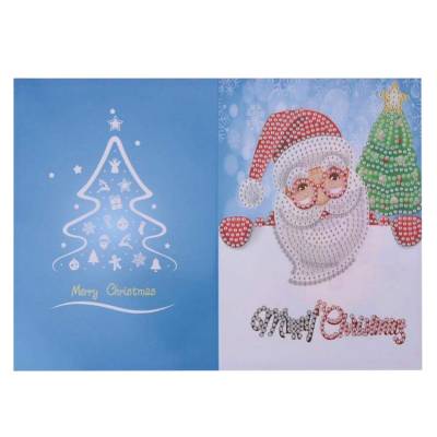 Weihnachtskarte Weihnachtsmann mit Baum, Painting-Set komplett mit runden Steinchen