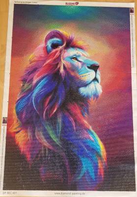Diamond Painting Bild, farbenprächtiger Löwe, runde Steinchen, 60x90cm, 70 Farben, Vollbild