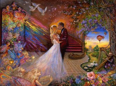 Josephine Wall, Fairy Wedding, 100x75cm, 300 Colours, Square Stones, Full Image