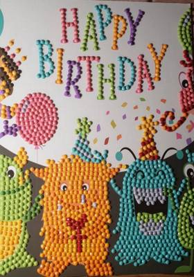 Geburtstagskarte Monster, Painting-Set komplett mit runden Steinchen