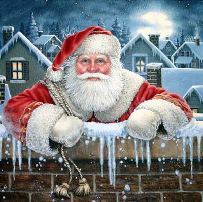 Diamond Painting picture, Santa Claus wall / chimney, square stones, approx. 60x60cm, 55 colours, full picture
