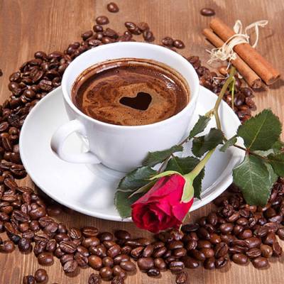 Diamond Painting picture, coffee cup with rose, 40 colors, square stones, 60x60cm, full image
