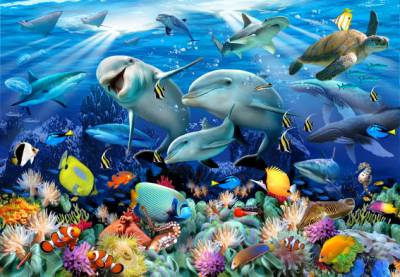 Howard Robinson, Deep on the Reef, 70x100cm, 80 colours, round stones, full image