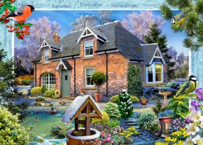 Howard Robinson, Snowdrop Cottage, 70x100cm, 70 colours, round stones, full image