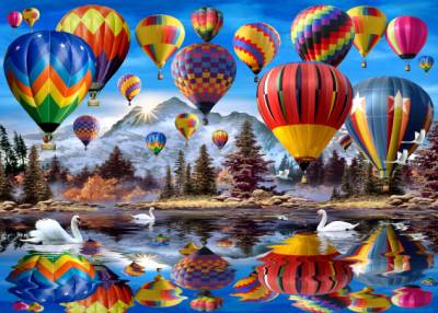 Howard Robinson, Hot Air Balloons, 65x90cm, 70 Farben, runde Steine, Vollbild