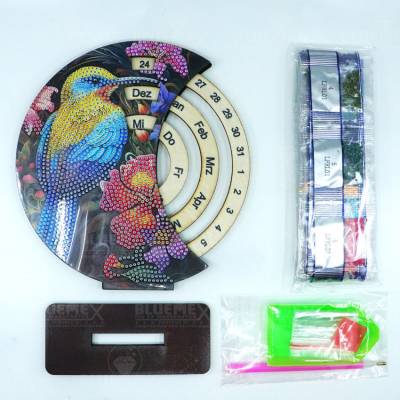 Preview: Diamond Painting Tischkalender, Vogel mit Blumen, Deutsche Version