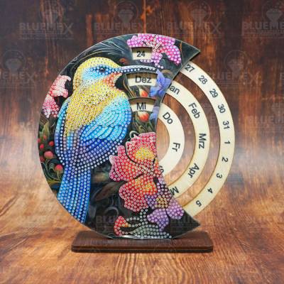 Diamond Painting Tischkalender, Vogel mit Blumen, Deutsche Version