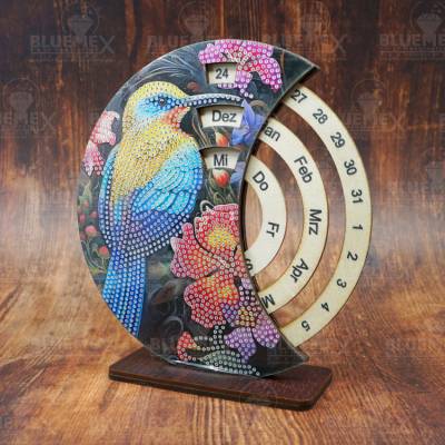 Preview: Diamond Painting Tischkalender, Vogel mit Blumen, Deutsche Version