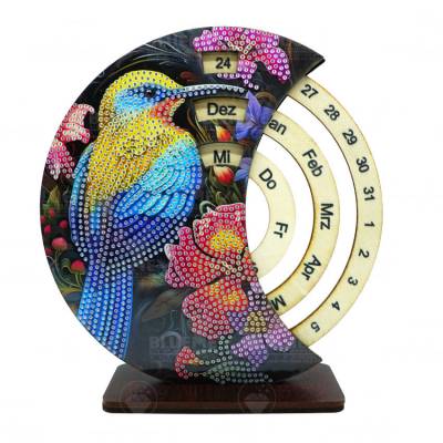 Preview: Diamond Painting Tischkalender, Vogel mit Blumen, Deutsche Version