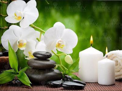 Diamond Painting picture, white/yellow orchid with candles, square stones, 40x55cm, 35 colors, full image